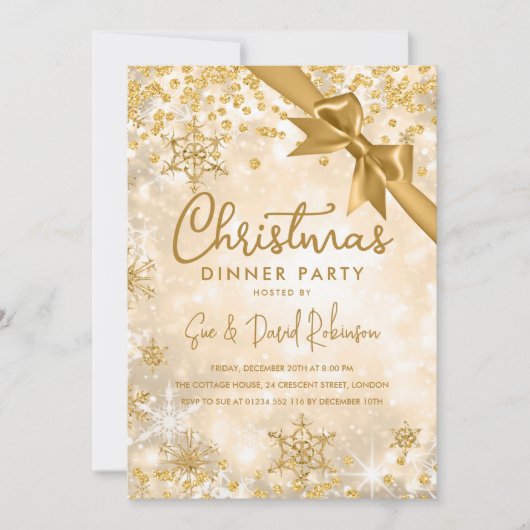 Gold Glitter Ribbon Xmas Winter Holiday Kaart (Voorkant)