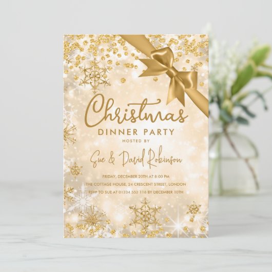 Gold Glitter Ribbon Xmas Winter Holiday Kaart (Staand voorkant)