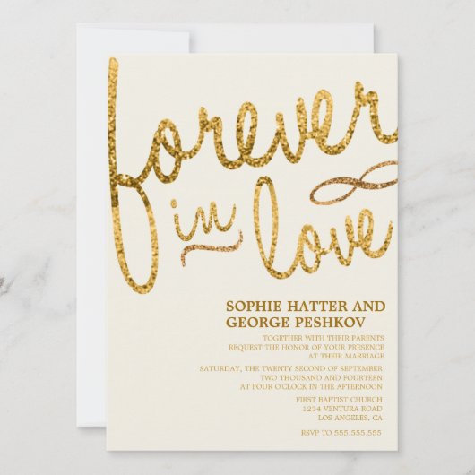 Gold Glitter Romantic Wedding Invitations Kaart (Voorkant)