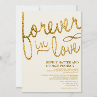 Gold Glitter Romantic Wedding Invitations Kaart