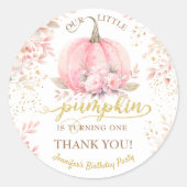 Gold Glitter Roos Bloemen Meisje Pompoen 1e Verjaa Ronde Sticker (Voorkant)