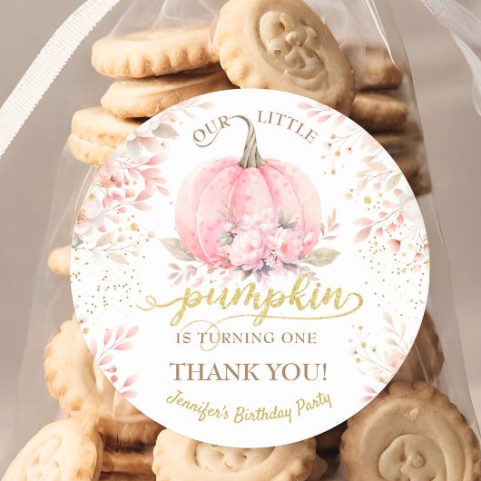 Gold Glitter Roos Bloemen Meisje Pompoen 1e Verjaa Ronde Sticker