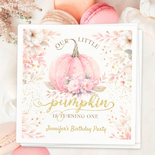 Gold Glitter Roos Bloemen Meisje Pompoen 1e Verjaa Servet