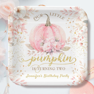 Gold Glitter Roos Bloemen Meisje Pompoen 2e Verjaa Papieren Bordje