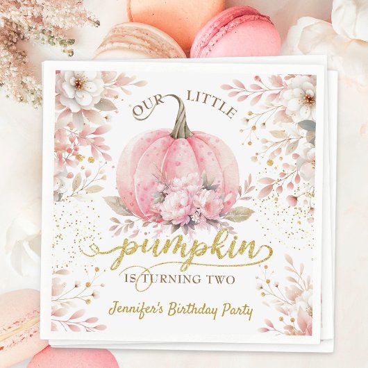 Gold Glitter Roos Bloemen Meisje Pompoen 2e Verjaa Servet