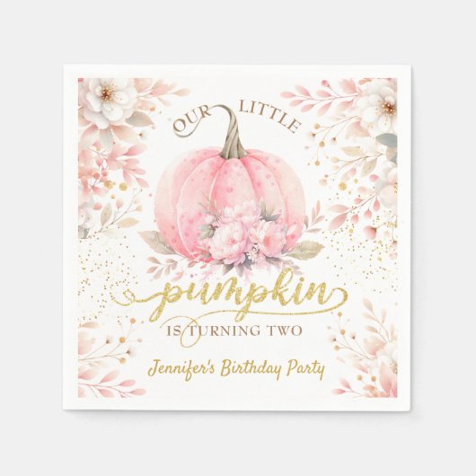 Gold Glitter Roos Bloemen Meisje Pompoen 2e Verjaa Servet (Voorkant)