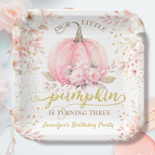 Gold Glitter Roos Bloemen Meisje Pompoen 3e Verjaa Papieren Bordje