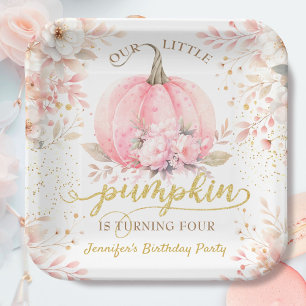 Gold Glitter Roos Bloemen Meisje Pompoen 4e Verjaa Papieren Bordje