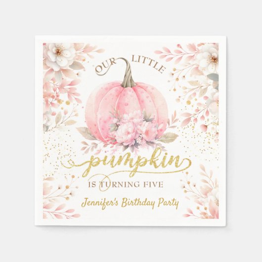 Gold Glitter Roos Bloemen Meisje Pompoen 5e Verjaa Servet (Voorkant)