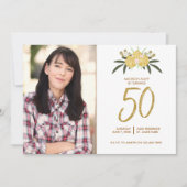 Gold Glitter Roos en botanische bladeren 50e verja Kaart (Voorkant)