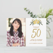 Gold Glitter Roos en botanische bladeren 50e verja Kaart (Staand voorkant)