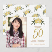 Gold Glitter Roos en botanische bladeren 50e verja Kaart (Voorkant / Achterkant)