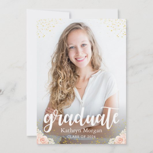 Gold Glitter Roos Garden Nursing Afstuderen Foto Kaart (Achterkant)