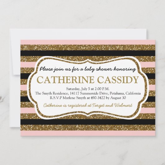 Gold Glitter, Roos Quartz Baby shower Invitation Kaart (Voorkant)