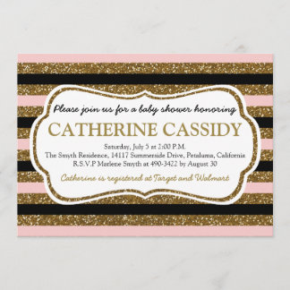 Gold Glitter, Roos Quartz Baby shower Invitation Kaart