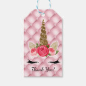 Gold Glitter & Roses Unicorn Birthday Party Cadeaulabel (Voorkant)