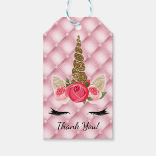 Gold Glitter & Roses Unicorn Birthday Party Cadeaulabel