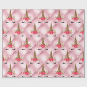 Gold Glitter & Roses Unicorn Birthday Party Cadeaupapier (Vlak)