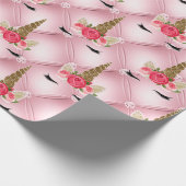 Gold Glitter & Roses Unicorn Birthday Party Cadeaupapier (Hoek)