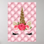 Gold Glitter & Roses Unicorn Birthday Party Poster (Voorkant)