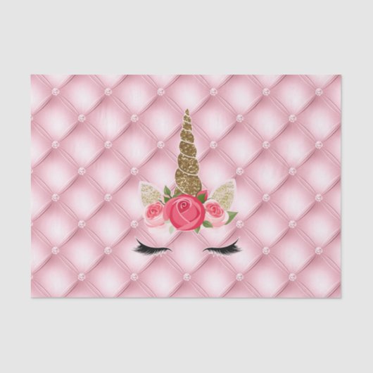 Gold Glitter & Roses Unicorn Birthday Party Tissuepapier (Voorkant)