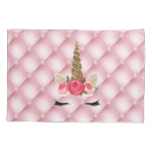 Gold Glitter & Roses Unicorn Girl Trendy Kussensloop (Achterkant)