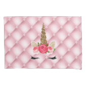 Gold Glitter & Roses Unicorn Girl Trendy Kussensloop (Voorkant)