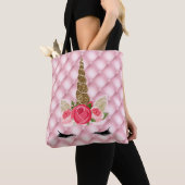 Gold Glitter & Roses Unicorn Girl Trendy Tote Bag (Dichtbij)