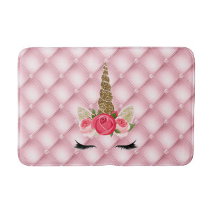 Gold Glitter & Roses Unicorn Trendy Cute Badmat