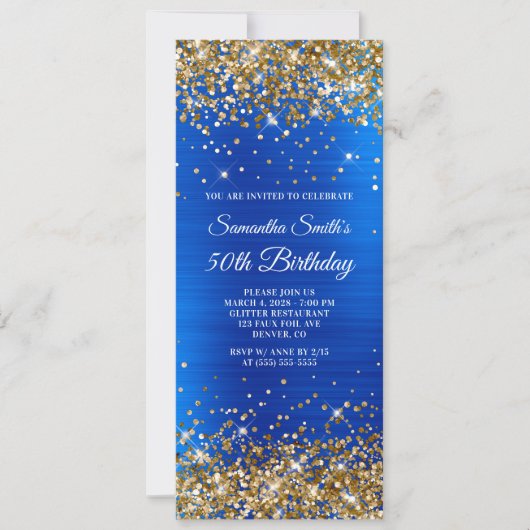 Gold Glitter Royal Blue Folie 50th Birthday Kaart (Voorkant)
