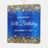 Gold Glitter Royal Blue Folie 50th Birthday Keramisch Ornament (Links)