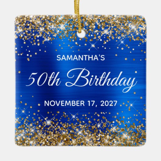 Gold Glitter Royal Blue Folie 50th Birthday Keramisch Ornament (Voorkant)