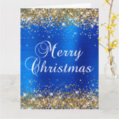 Gold Glitter Royal Blue Folie Big Merry kerst Kaart (Gele Bloem)