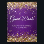 Gold Glitter Royal Paars 21st Birthday Guestbook Notitieboek<br><div class="desc">Creëer je eigen gastenboek voor haar 21ste verjaardagsfeest in dit lege notitieboek. Meisjes faux dun,  goudglitter op de boven- en onderrand,  over een donkere en koninklijke paarse gradiënt of ombre achtergrond. U kunt de doopvontstijl en grootte aanpassen zoals nodig.</div>