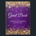 Gold Glitter Royal Paars 21st Birthday Guestbook Notitieboek<br><div class="desc">Creëer je eigen gastenboek voor haar 21ste verjaardagsfeest in dit lege notitieboek. Meisjes faux dun,  goudglitter op de boven- en onderrand,  over een donkere en koninklijke paarse gradiënt of ombre achtergrond. U kunt de doopvontstijl en grootte aanpassen zoals nodig.</div>