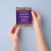 Gold Glitter Royal Paars 50th Birthday Invite Flyer (Hand)