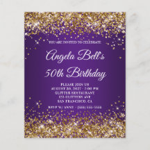 Gold Glitter Royal Paars 50th Birthday Invite