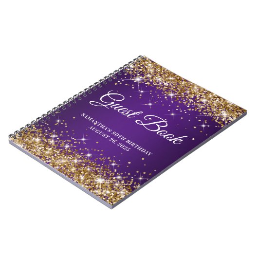 Gold Glitter Royal Paars 80th Birthday Guestbook Notitieboek (Linkerzijde)