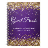 Gold Glitter Royal Paars 80th Birthday Guestbook Notitieboek (Voorkant)