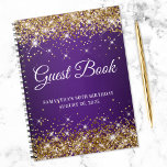 Gold Glitter Royal Paars 80th Birthday Guestbook Notitieboek<br><div class="desc">Creëer je eigen gastenboek voor haar 80ste verjaardagsfeest in dit lege notitieboek. Meisjes faux sparkly,  goudglitter op de boven- en onderrand van een koninklijk paars ombre. U kunt de doopvontstijl en grootte aanpassen zoals nodig.</div>