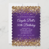 Gold Glitter Royal Paars Monogram 50e verjaardag Kaart (Voorkant)