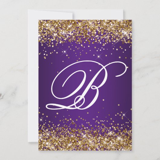 Gold Glitter Royal Paarse Monogram Sweet Sixteen Kaart (Achterkant)