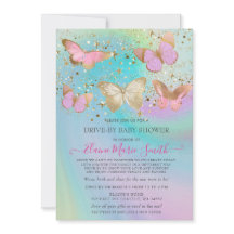 Gold Glitter Roze Butterflies drive by Baby shower