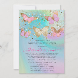 Gold Glitter Roze Butterflies drive by Baby shower Kaart