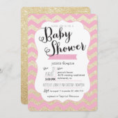 Gold Glitter & Roze Chevron Baby shower Invite Kaart (Voorkant / Achterkant)