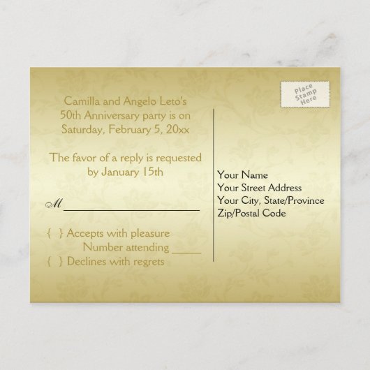 Gold Glitter RSVP-Briefkaart (past NIET bij Sq.) Uitnodiging Briefkaart (Achterkant)