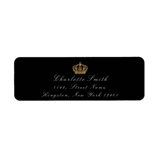 Gold Glitter RSVP Crown Princess Bridal Black Etiket (Voorkant)