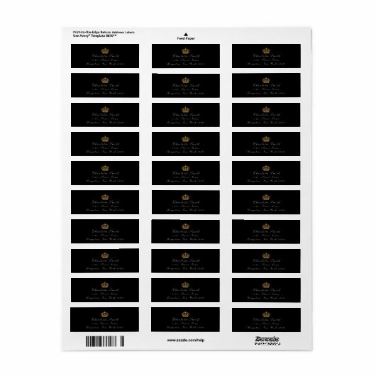 Gold Glitter RSVP Crown Princess Bridal Black Etiket (Full Sheet)