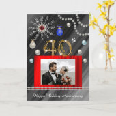 Gold Glitter Ruby Pareltjes 40ste bruiloft Jubileu Kaart (Gele Bloem)