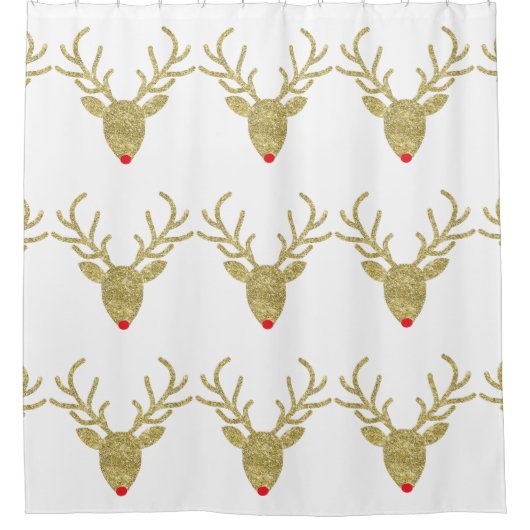 Gold Glitter Rudolph Reindeer Showgordijn Douchegordijn (Voorkant)